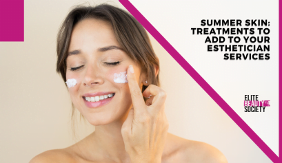 An esthetician adds moisturizer to her skin as part of her summer esthetician services.