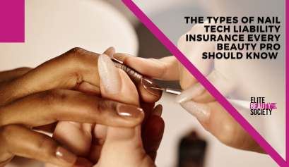A nail tech explains nail tech liability insurance to her client as she shapes her nails.