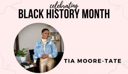 Tia Moore-Tate poses for her Black History Month interview for Elite Beauty Society.