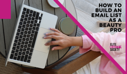 A beauty pro tries to figure out how to build an email list while working on her laptop.