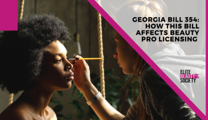A beauty pro does her client's makeup while chatting through beauty pro licensing legislation changes.