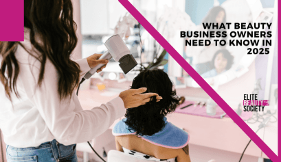 A beauty business owner finishes up her client's new look at her salon.