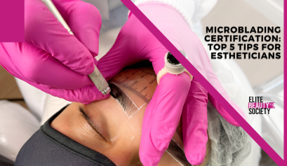 An esthetician practices on her client's brows after her microblading certification course.