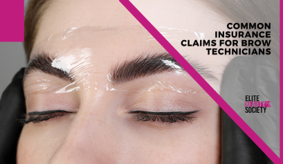 A brow technician laminates her client's brows.