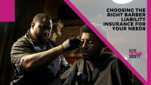 A barber with barber liability insurance cuts his client's hair.