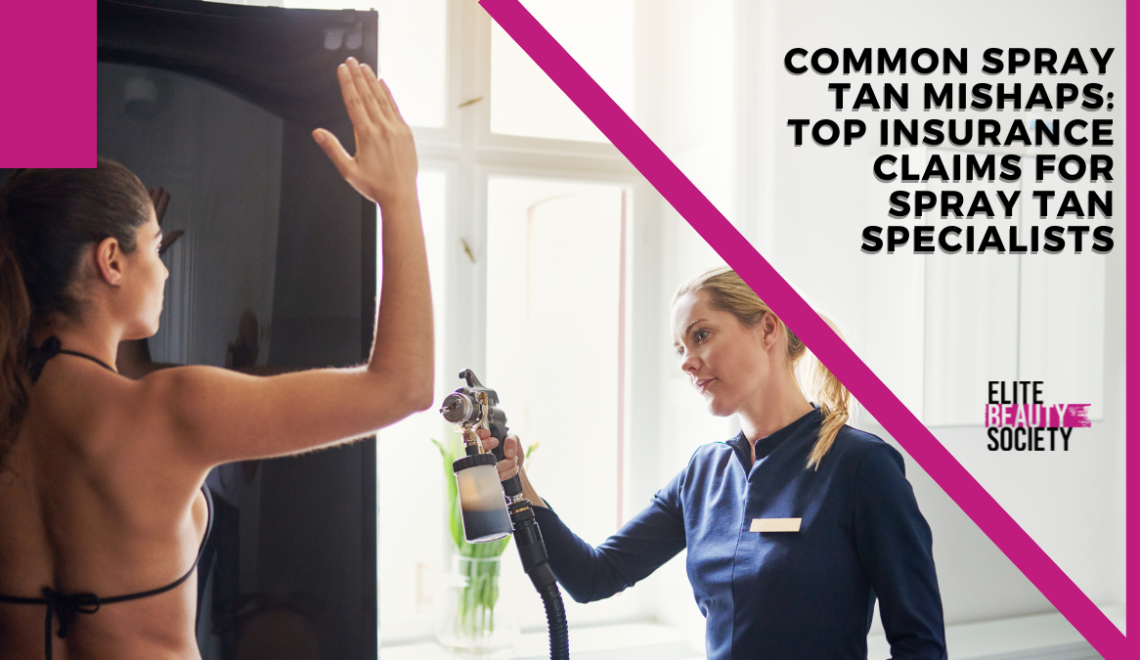 spray tan specialist applies sunless tanning solution to a client