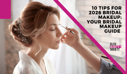 A bride gets ready for the day with her bridal makeup guide pros by her side.