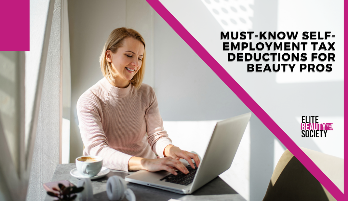 A beauty pro files her taxes and works hard to find her self-employment tax deductions while on her laptop.