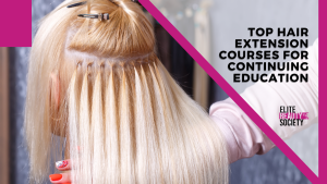 A beauty pro shows off her extension skills after her hair extension courses and continued education