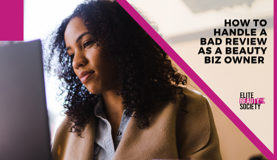 A beauty pro tries to remember how to handle a bad review while looking at her online feedback.