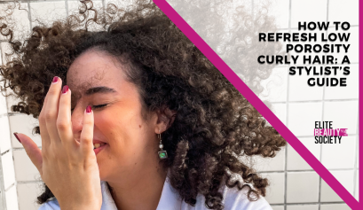 A curly haired client shows off her look after her beauty pro showed her how to refresh low porosity curly hair.